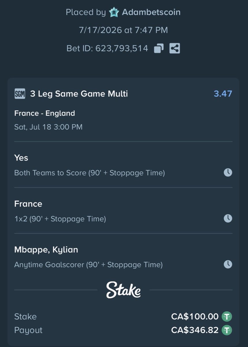 adambetscoin's tweet photo. Road to MetLife (Matchday 33)🏟️

Fk a wonderwall? Les Bleus.

$34 to a lucky follower who Likes &amp; RT when this hits❤️

Record: 13-19

Tail with the link below👇

#WorldCup2026 #France https://t.co/Pd3cCeySiM