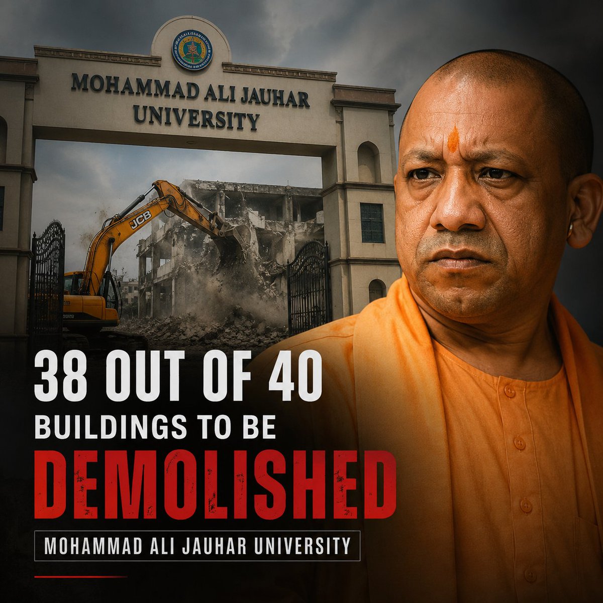 jffarraz's tweet photo. The Uttar Pradesh Yogi Adityanath government is set to demolish 38 out of the 40 buildings at Mohammad Ali Jauhar University. https://t.co/JpbsrqzbIr