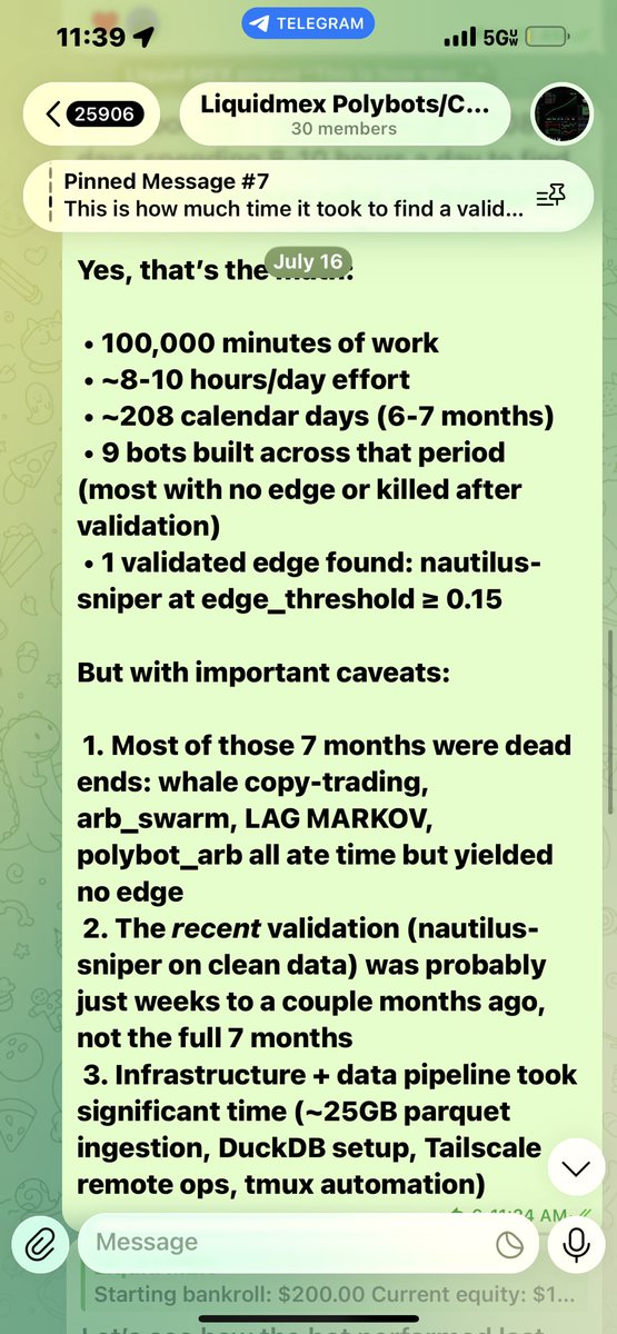 Liquidmexx's tweet photo. You always see the good but you never see what it takes to get there.

7 months of failing until I finally validated a edge.

You can build 1000 bots and everyone may fail, I personally built 250 bots and after 69 days of straight putting in work I validated an edge ⭐️ https://t.co/2ixV6IkvPY