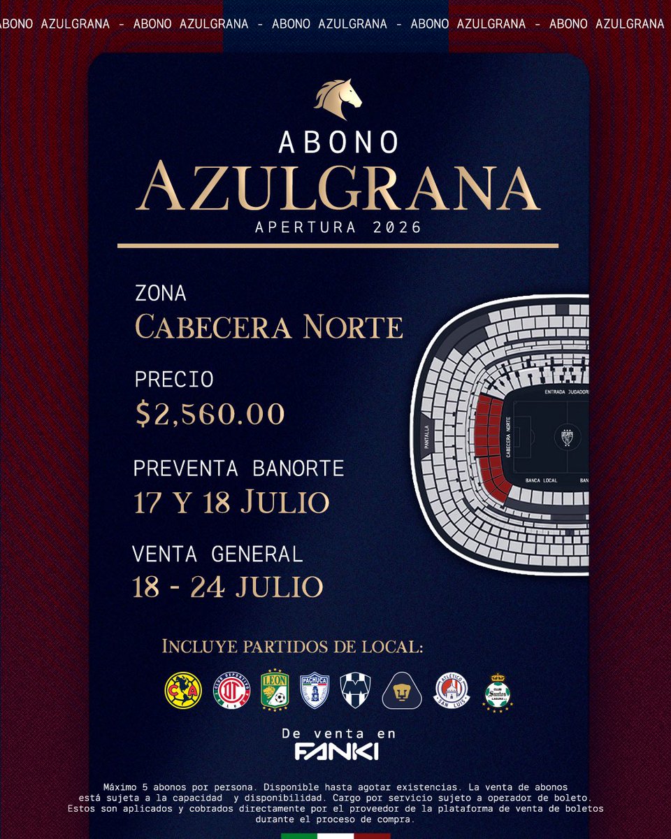 Atlante's tweet photo. ¡El Abono Azulgrana ya está disponible a 6 meses sin intereses!

Preventa @Banorte_mx hasta las 12:00 pm del 18 de julio

Venta general de las 12:01 pm del 18 de julio hasta las 23:59 hrs del 24

¡Ya volvimos a la CDMX!

Disponible aquí: https://t.co/AqbbZok8QF https://t.co/QcwkO9Qhcm