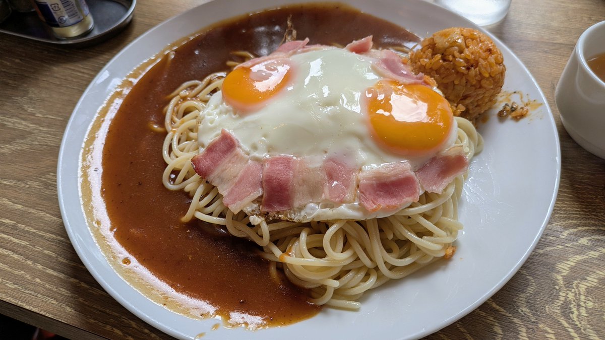 iquina2005's tweet photo. お昼ご飯は「あんかけ太郎」。
ベーコンエッグ＋ケチャップライスを頂いた😶
美味しかった🍝
 #あんかけ太郎 https://t.co/xKJYMQ8QI6