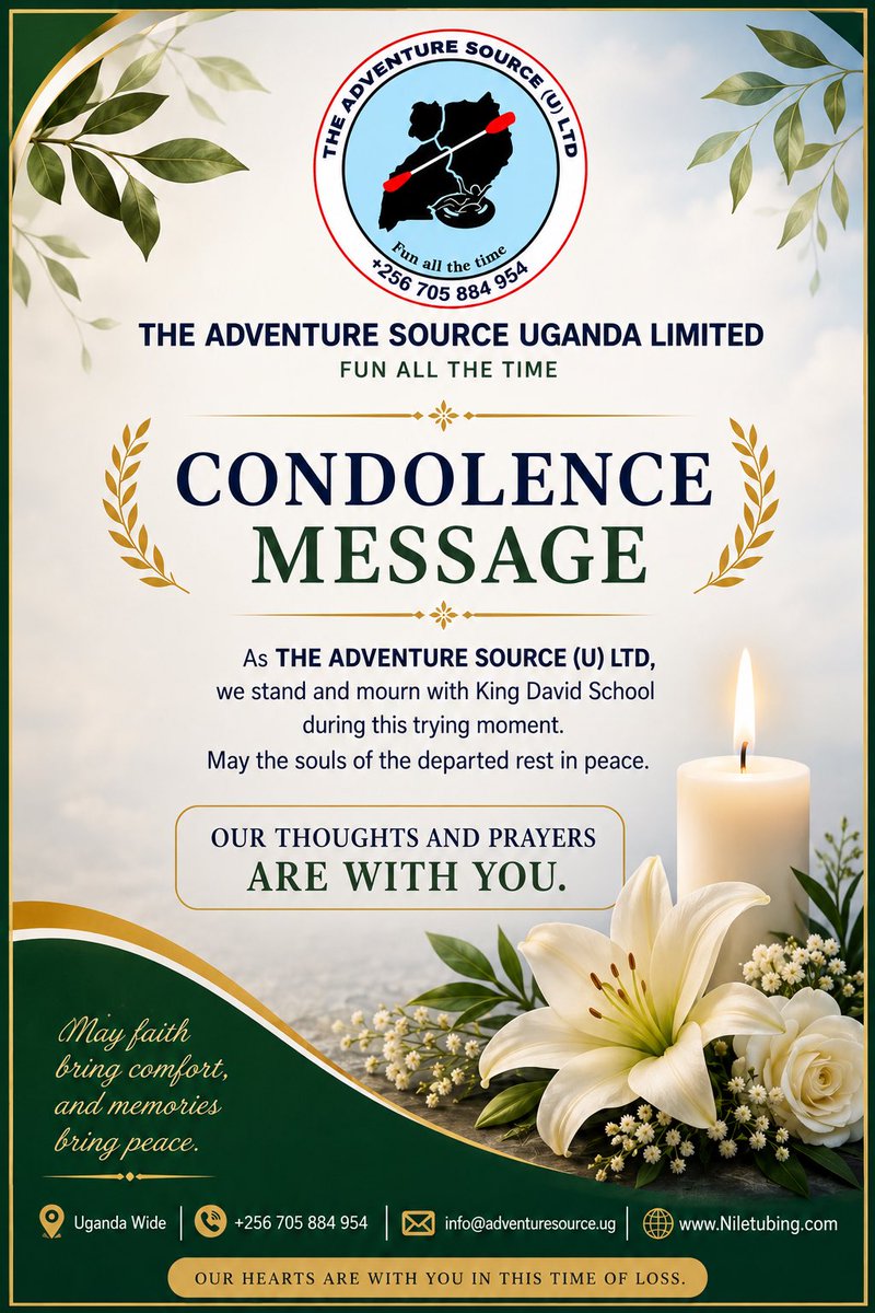 SourceOfTheNil1's tweet photo. Today, our hearts at @The Adventure Source (U) Ltd are with @king David School.
We mourn with you and pray for strength, comfort, and peace for all affected. 
May the departed innocent souls rest in eternal perfect peace. 🙏🏾🤍
#StandingWithYou #Prayers #uganda https://t.co/vZh2NLfIhp