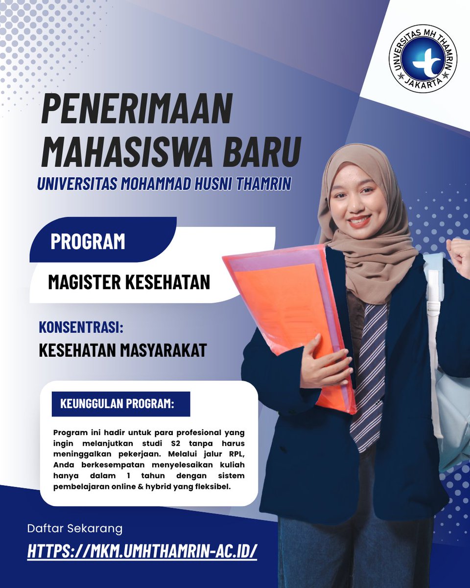 s2mhthamrin's tweet photo. Program Magister Kesehatan Masyarakat Universitas Mohammad Husni Thamrin siap menjadi solusi. 
Daftar sekarang melalui:
https://t.co/Fll1r1Tc4u
Informasi Pendaftaran:
085148025128
#UniversitasMHThamrin #MagisterKesehatanMasyarakat #MKM #S2KesehatanMasyarakat #Kuliah1Tahun #RPL https://t.co/dxjH9ccpF0