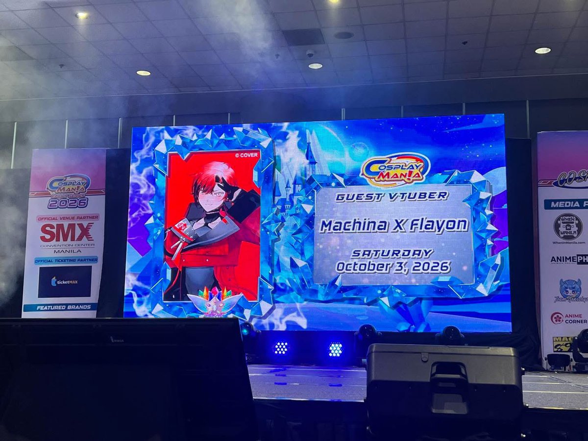 CosplayManiaPH's tweet photo. The onstage festivities are currently ongoing!! Only here at 𝐀𝐧𝐢𝐦𝐞 & 𝐂𝐨𝐬𝐩𝐥𝐚𝐲 𝐄𝐱𝐩𝐨 𝟐𝟎𝟐𝟔: 🔴ℝ𝕒𝕕𝕚𝕒𝕟𝕥 ℝ𝕦𝕓𝕪🔴 DAY 01!! 

𝗟𝗢𝗢𝗞: https://t.co/cKhLo82EXU is proud to announce our special guest for Cosplay Mania 2026: VTubers! Our beloved boys from Holostars @jurardtrexford  @octavio_holo  @machinaxflayon @banzoinhakka 

Don’t forget to follow our official pages and stay tuned for more announcements! 

Coming UP Next: 
4:50 PM - Cosplay Contender (Final 4)
5:00 PM - Frenemy Feud
5:45 PM - Awarding Ceremony
6:00 PM- Cosplay Auction

The 💎P͓̽r͓̽i͓̽s͓̽m͓̽a͓̽ ͓̽S͓̽a͓̽g͓̽a͓̽💎 begins with Anime & Cosplay Expo 𝟮𝟬𝟮𝟲: ℝ𝕒𝕕𝕚𝕒𝕟𝕥 ℝ𝕦𝕓𝕪 on July 18-19, 2026 at Function Rooms 4-5 at the SMX Convention Center Manila, Pasay City!