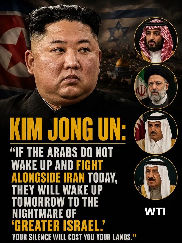 BattleBenctbli's tweet photo. Did Kim Jong Un really issue this warning to Arab nations?

A statement attributed to North Korean leader Kim Jong Un has gone viral across social media, claiming that Arab countries must stand with Iran or face the consequences of a "Greater Israel." https://t.co/HMjFE62ccY