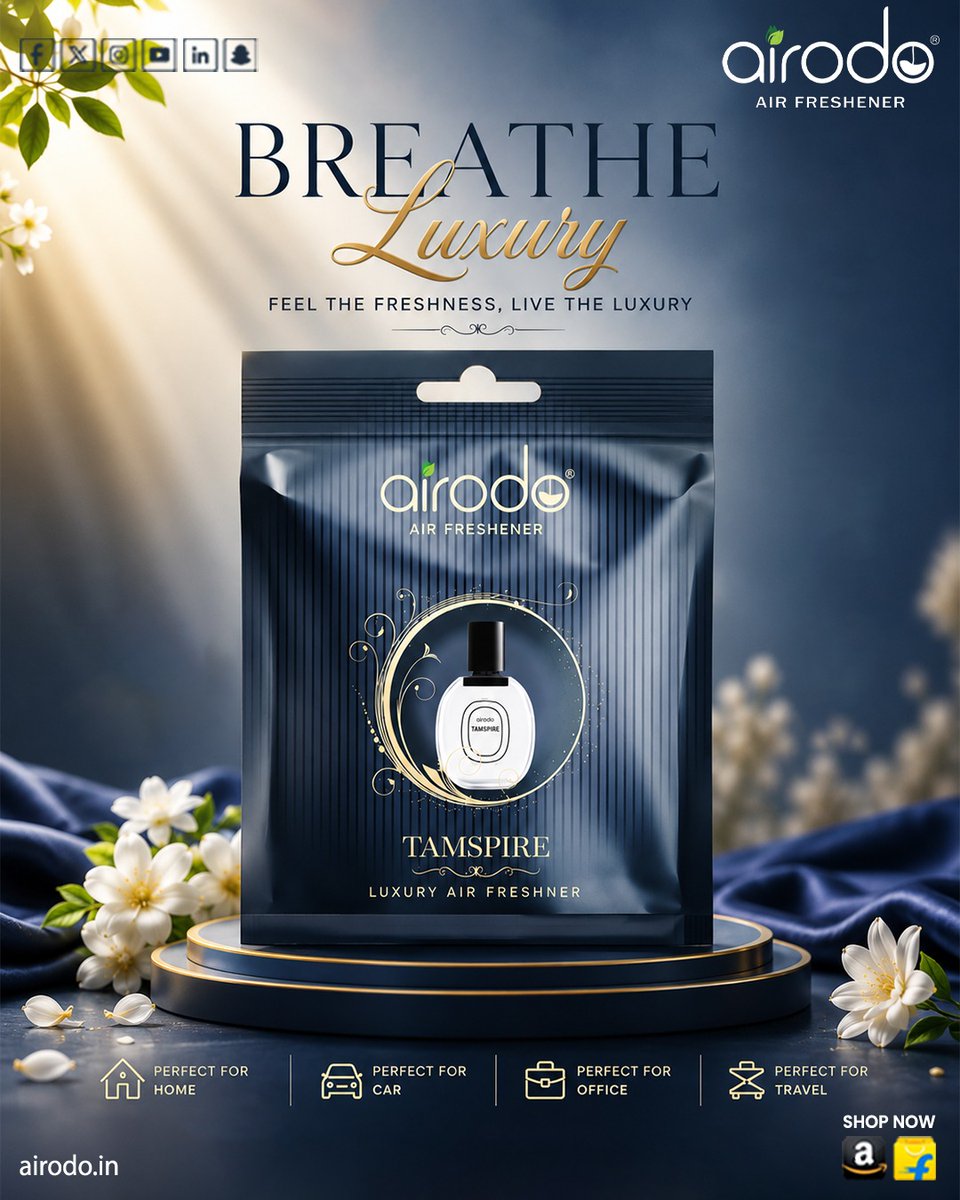 airodo_in's tweet photo. 💙 Experience Luxury in Every Breath!

🌸 Premium Fragrance
🏠 Home | 🚗 Car | 💼 Office | ✈️ Travel
✨ Long-Lasting Freshness
🌿 Odor-Free Environment

#Airodo #Tamspire #LuxuryAirFreshener #FreshnessEverywhere #CarFreshener #HomeFreshener #PremiumFragrance #LongLastingFreshness https://t.co/KC0WKI3kz8