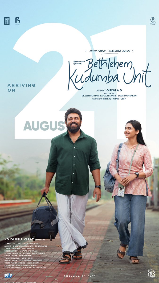 YoursCinema's tweet photo. #BethlehemKudumbaUnit in theaters from 21st August 2026
@NivinOfficial @_mamithabaiju
#NivinPauly #MamithaBaiju #BKU #BethlehemKudumbaUnit #August21 https://t.co/IafkOj8s9c