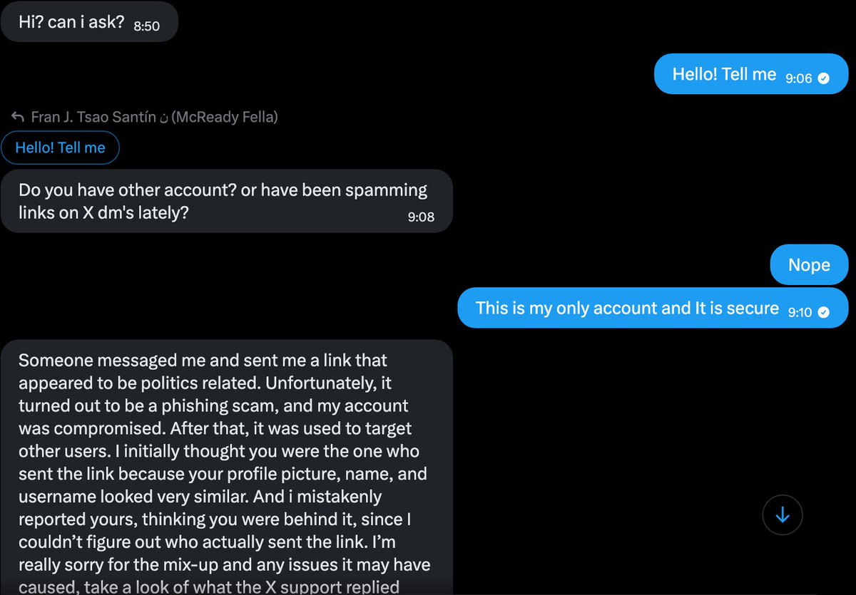 Reni1977EF's tweet photo. 🚨 DRINGENDE WARNUNG: Unser Account Angels4True wurde gehackt! 🚨
Wir müssen euch leider mitteilen, dass unser Account @Angels4True kompromittiert wurde.
🤬 Er wurde auf „Privat“ gestellt und in 👉🏻„Angels“👈🏻 das handl @Angels4Truypdk umbenannt. Der Account versendet aktuell betrügerische DM-Nachrichten.
‼️BITTE NICHT ÖFFNEN, NICHT ANTWORTEN UND DEN ACCOUNT AM BESTEN MELDEN‼️
Da es sehr unwahrscheinlich ist, dass wir den alten Account zurückbekommen, werden wir zeitnah einen neuen X-Account einrichten. Wir lassen uns nicht unterkriegen!
Danke für die Screenshots @FranTsao