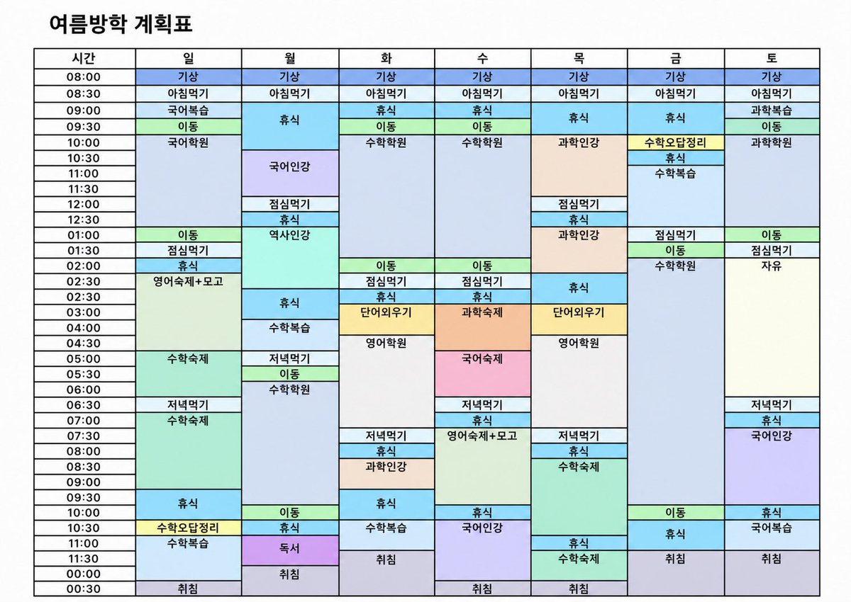 Ryuchae0's tweet photo. 저두 방학계획표 제출해봅니다.. !!
혹시 고치면 좋은부분 있으면 알려주세욥 😓 https://t.co/dByS02ZQCl