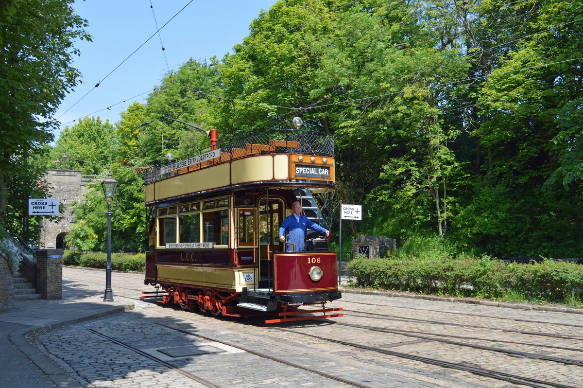 NationalTramway's tweet photo. Good morning from NationalTramwayMuseum. Vintage trams in service today are #Newcastle106, #LCC1 and #LCC106. https://t.co/kD8Q4njlI2
