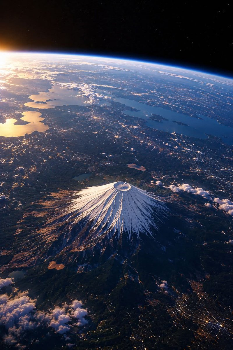 amazing_physics's tweet photo. 😃💙“A breathtaking view of Mount Fuji from space”🤎
Soaring above the clouds,Mount Fuji looks almost unreal from this awe-inspiring perspective.
Japan’s most iconic volcano rises majestically beneath the curvature of the Earth,surrounded by the twinkling lights of the city . https://t.co/24r7gZE9oU