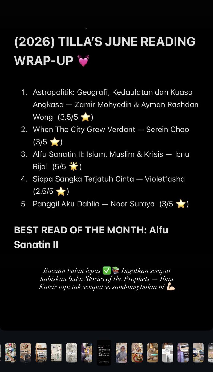 TillaMilla_'s tweet photo. My reading wrap-up in June 2026! Lurveee sebab ada best read of the month like finallyyyy https://t.co/kLLL24MXIL