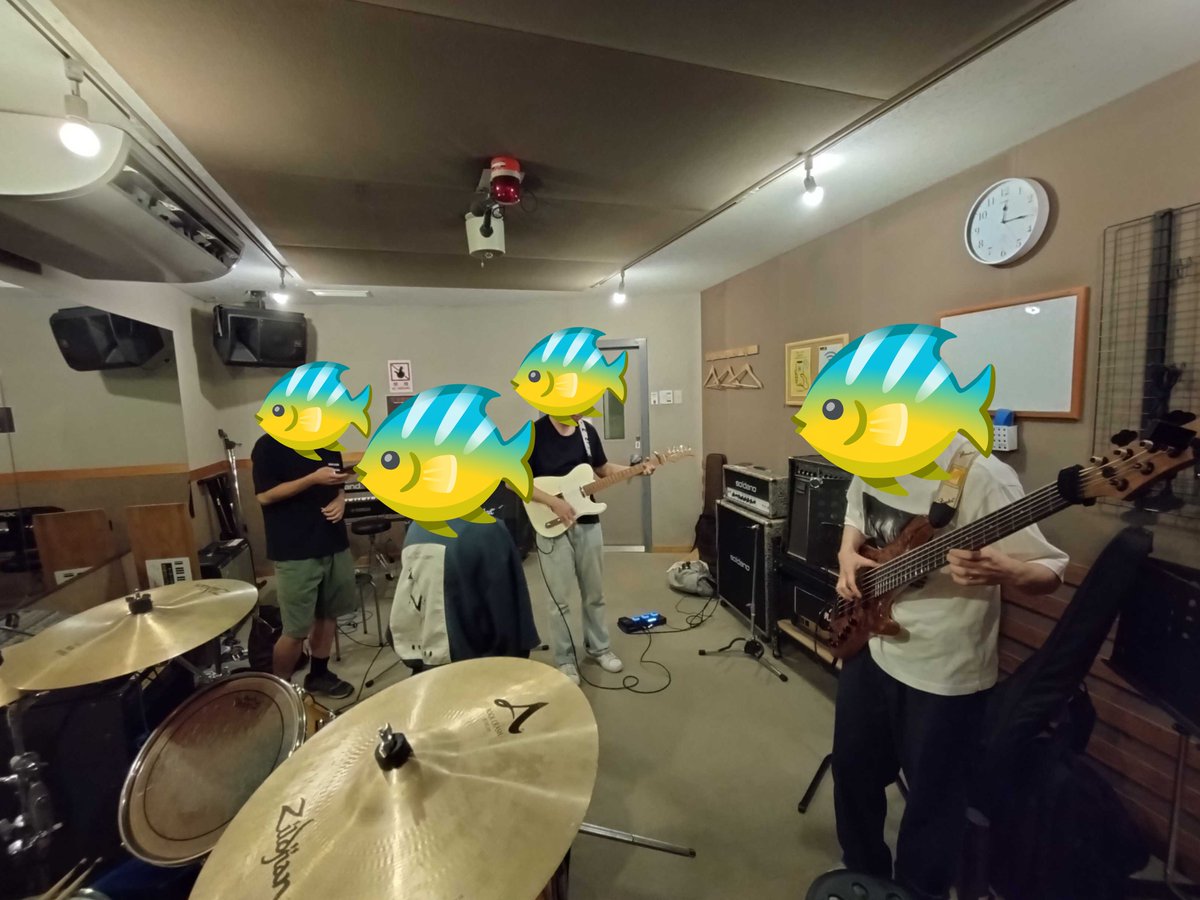 Flounder0324's tweet photo. Flounderの日常3⁡(本当は5)⁡⁡
⁡ライブ前ラスト練習

⁡夏になったので顔隠しお魚さんアイコンをちょっと爽やかなものにしてみました。⁡
⁡⁡⁡
⁡1週間後に我々はフェス出演でございます。
⁡⁡ライブ映像をお楽しみに！！

フル文はインスタへ。
⁡
#Flounder ⁡#学生 #バンド #バンドやろうぜ https://t.co/Wkq0iLEUoi