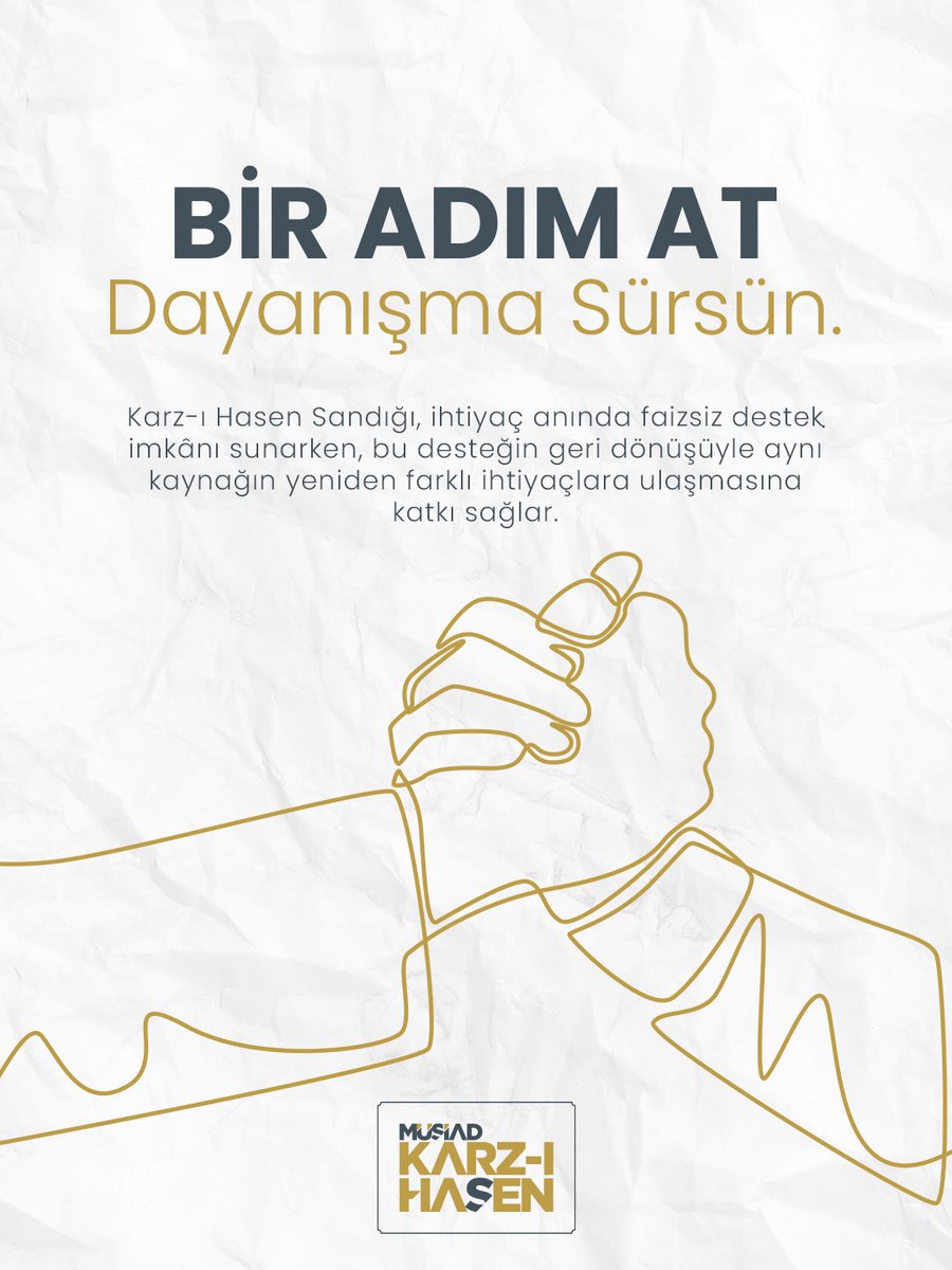 MUSIADKarzHasen's tweet photo. Karz-ı Hasen Sandığı, ihtiyaç anında faizsiz destek imkânı sunarken, bu desteğin geri dönüşüyle aynı kaynağın yeniden farklı ihtiyaçlara ulaşmasına katkı sağlar.

Böylece bireysel bir destek, sürdürülebilir bir dayanışma modeline dönüşür; toplumda yardımlaşma, güven ve ortak sorumluluk bilinci güçlenir.

Detaylı bilgi ve başvuru için:  🌐 https://t.co/27hJI8T4Vx

#KarzıHasen #MUSIAD #Dayanışma