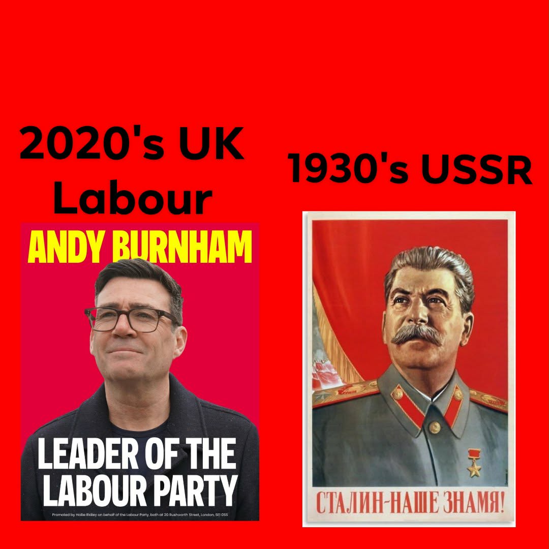 TheWilliams1999's tweet photo. Strong echoes of mid-20th-century authoritarian leader posters — solid red field, dramatic close-up portrait with a serious/heroic expression, text proclaiming leadership. Classic Soviet propaganda (especially Stalin-era) used the exact same formula for maximum visual impact. https://t.co/7TM37uyaol