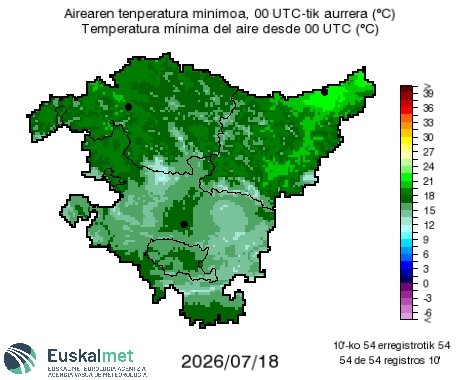 Euskalmet's tweet photo. #Tmin
✅ Bihar tenperatura minimoa antzekoa izango da.
✅ Mañana las temperaturas mínimas serán similares. https://t.co/j8KEFTzLSm