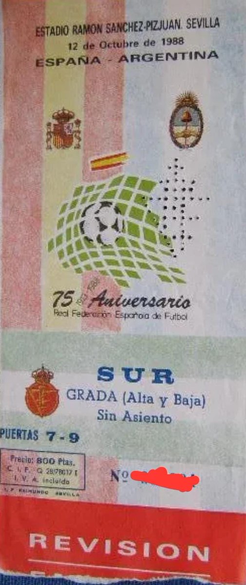 PatrimonioSFC's tweet photo. En el Ramón Sánchez-Pizjuán se han disputado dos partidos amistosos entre la @SEFutbol y la @Argentina: uno en 1961 (ver tweet del @AHistoriaSFC) y otro en 1988 por el 75 Aniversario de la @rfef del que te mostramos el cartel y la entrada del partido.

Patrimonio Sevillista. https://t.co/bki3ZxTSP8