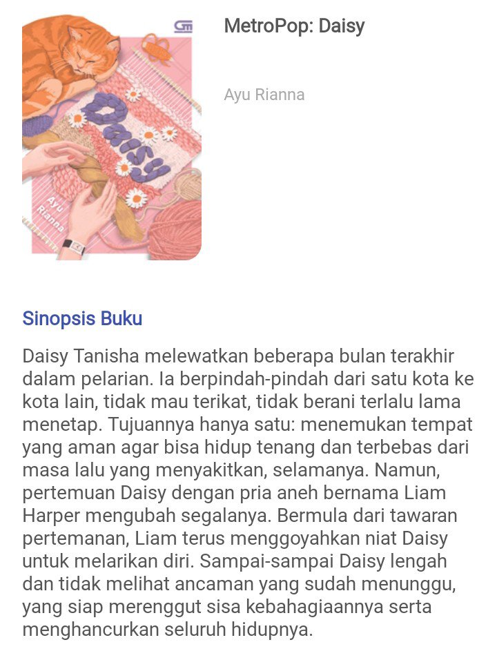 forgodsakeq's tweet photo. 📖 — currently reading . . .

“Daisy”
by Ayu Rianna https://t.co/BCUYPs1Hgg