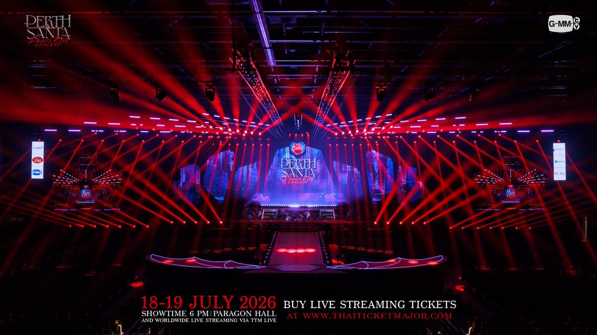 GMMTV's tweet photo. STAGE OF ‘PERTH SANTA DEVIL'S KISS CONCERT’ 😈💋 #PerthSantaConcertD1

BUY LIVE STREAMING TICKETS AT :  https://t.co/ngbUhDrJ1d

🗓️ 18-19 JULY 2026
📍PARAGON HALL
And worldwide live streaming via TTM LIVE

#GMMTV https://t.co/GHTLepGfmP