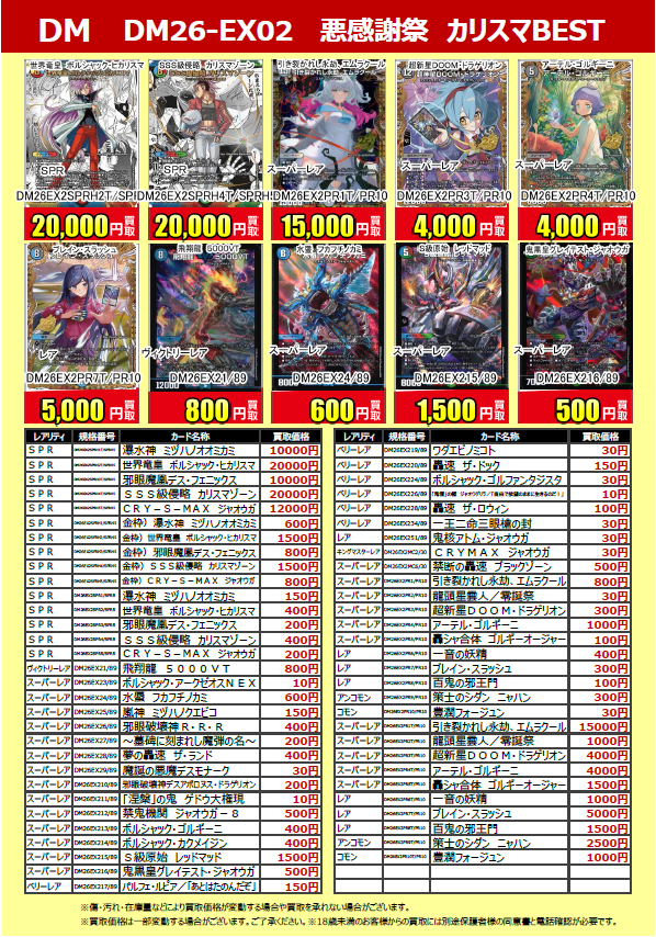 買取表更新】 ＃デュエル・マスターズ 最新弾 ＃悪感謝祭カリスマBEST