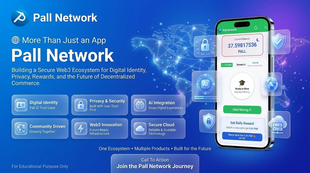 Pallnetwork's tweet photo. 🌐 Pall Network is more than just an app.

We're building a Web3 ecosystem focused on:

🆔 Digital Identity (Pall ID)
🔒 Privacy &amp; Trust
🤖 AI-powered tools
🌍 Community-first innovation

One ecosystem. Multiple products. Built for the future.

#PallNetwork #Web3 #PallID #Digital https://t.co/ouMlB341X9