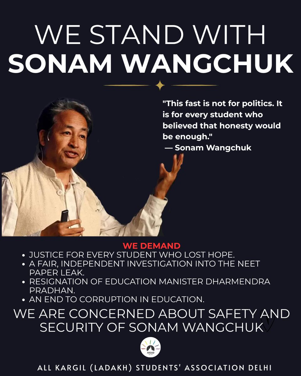 Aksad4u's tweet photo. WE STAND WITH SONAM WANGCHUK https://t.co/lh55k42PaU
