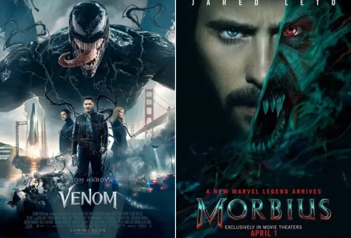 NicOyereyi's tweet photo. Marvel antihero films centered on characters struggling with dangerous supernatural abilities. Both mix action, horror, and comic-book spectacle. 🖤🦇

VENOM                 |        MORBIUS https://t.co/nZP1vIhg6E