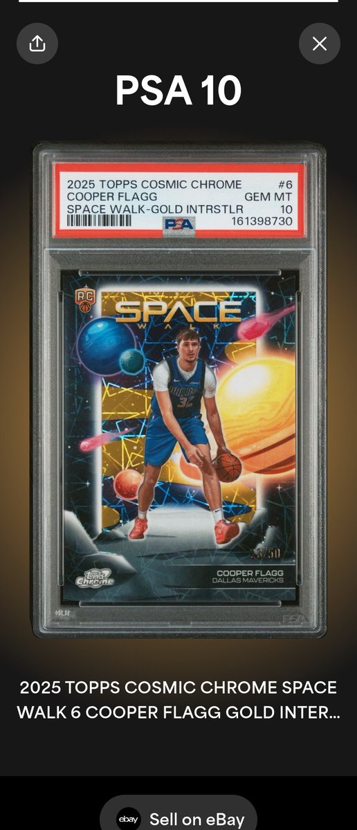 KennethOB's tweet photo. Yes, I'm really selling the ONLY Cooper Flagg 2025 Topps Cosmic Space Walk GOLD INTERSTELLAR /50 RC PSA 10 POP 1 for less than I should. https://t.co/T7XIG2sdD7 https://t.co/x3rJw6p7HV