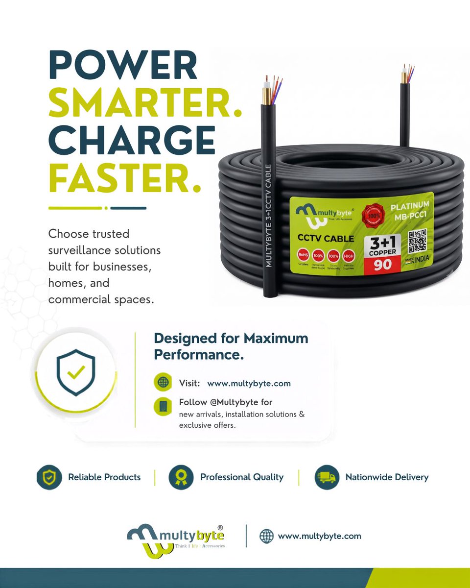multybyte's tweet photo. Built for Outdoors. Ready for Gigabit Speed.
The Multybyte CAT6 Outdoor Cable delivers reliable, high-speed connectivity for CCTV, Wi-Fi & enterprise networking.
β‘ 10/1000 Mbps
π‘οΈ Weatherproof
π Pure Copper
π https://t.co/EJx2eqqXFH
#CAT6Cable #EthernetCable #Multybyte https://t.co/orG0YxmaEh