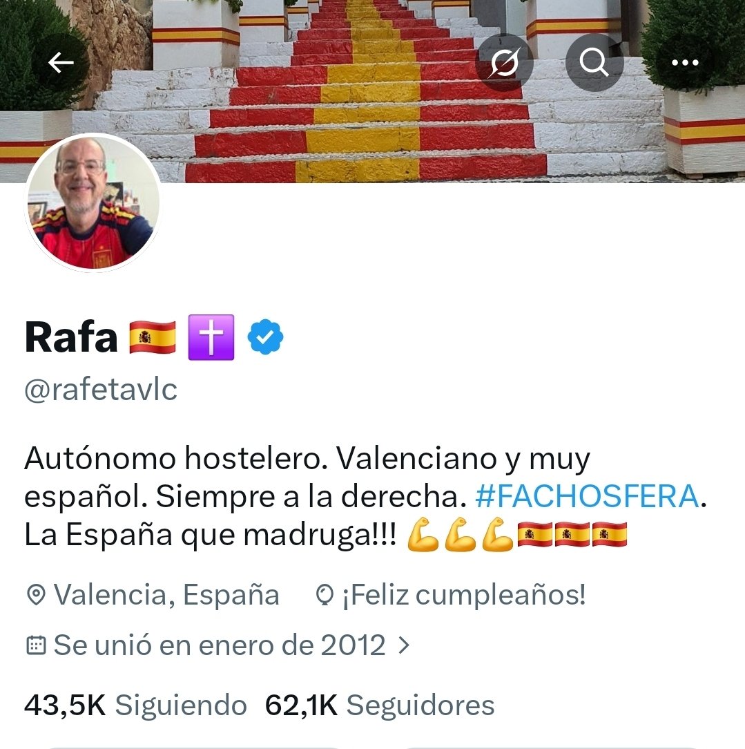 rafetavlc's tweet photo. Buenos días, vamos a por el sábado 18 de julio, café y al lío. 

Hoy cumplo años. Valenciano, hostelero autónomo, español de verdad y siempre a la derecha. 

Gracias a todos los que estáis a mi lado y a los que madrugáis con España. 

Sin globos, sin postureo: solo fuerza y orgullo. 
Que venga más caña y más victorias 💪💪💪🇪🇸🇪🇸🇪🇸

¡Arriba España!