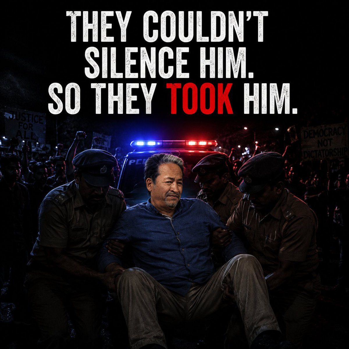 RealKartikMalik's tweet photo. They couldn't defeat his fast.
So they just... took him away at 4AM.
Plainclothes cops. No warning. No consent.
This is what silencing democracy looks like.
#SonamWangchuk #CJP #ChaloSansad #NEETScam #DharmendraResign https://t.co/5myFuv1UtD