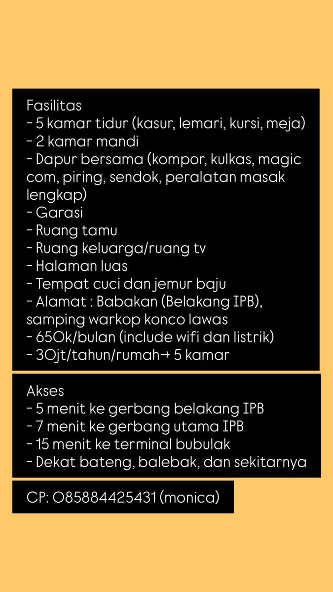 Reychii13's tweet photo. INFO KONTRAKAN/KOS DAERAH DRAMAGA IPB, BOGOR
Wisma Wira Kusuma
#kosan #bogor #dramaga #ipb https://t.co/EOPZK3yjsK