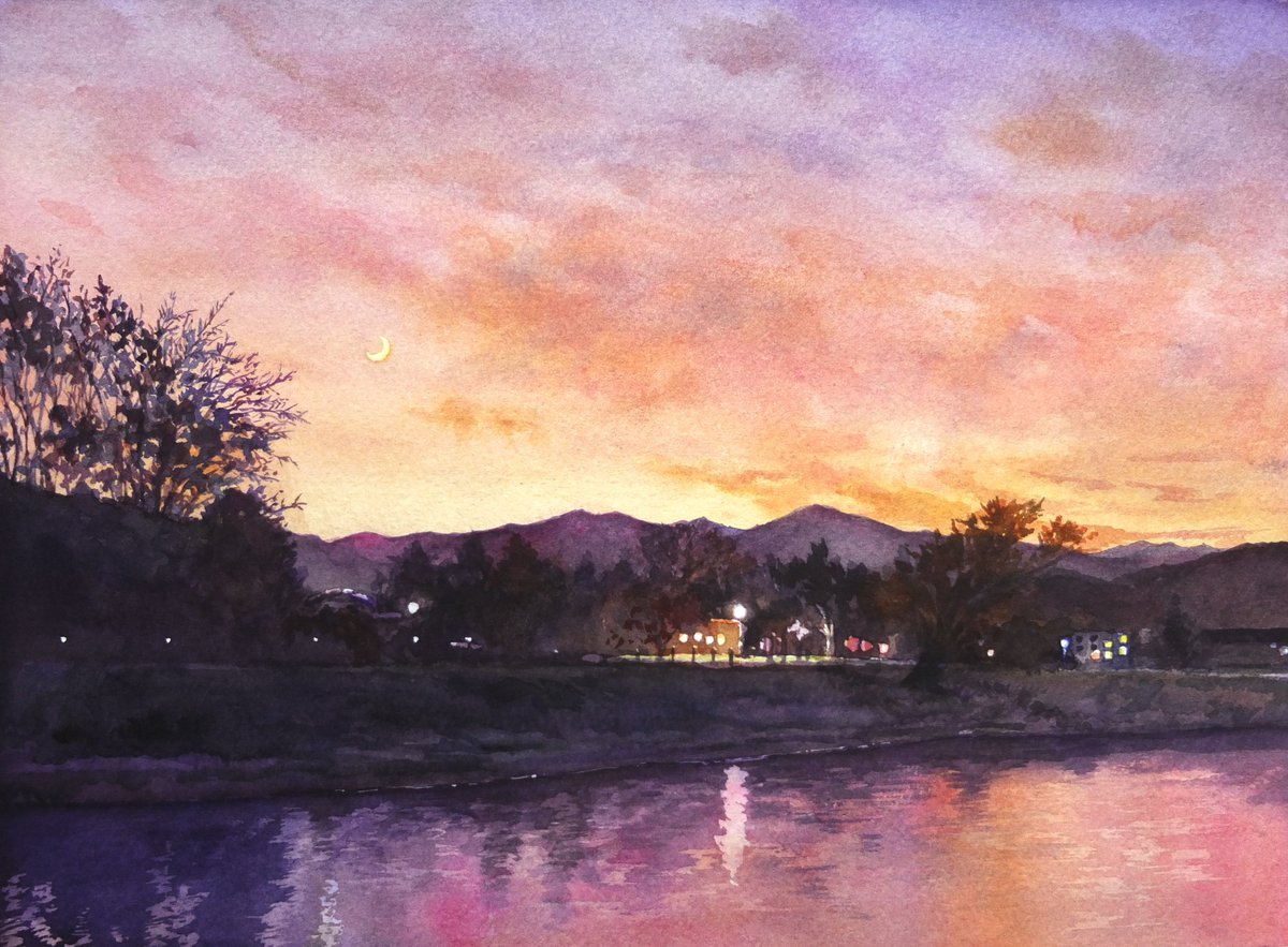 Ayumu_japan_art's tweet photo. 宵の映り

#透明水彩　#watercolor https://t.co/dgvSd3ThBd