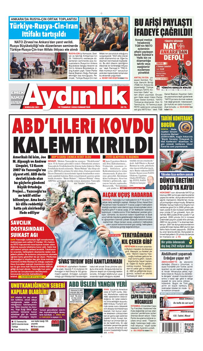 AydinlikGazete's tweet photo. 📌 Aydınlık manşet

🟥 Yazıcıoğlu iki Amerikalı ile görüştü 
🔴 Sonrasında ‘kazalar��(!) başladı

✍️ İsmet Özçelik yazdı

https://t.co/33bEVfU12i https://t.co/AD4DghNETN
