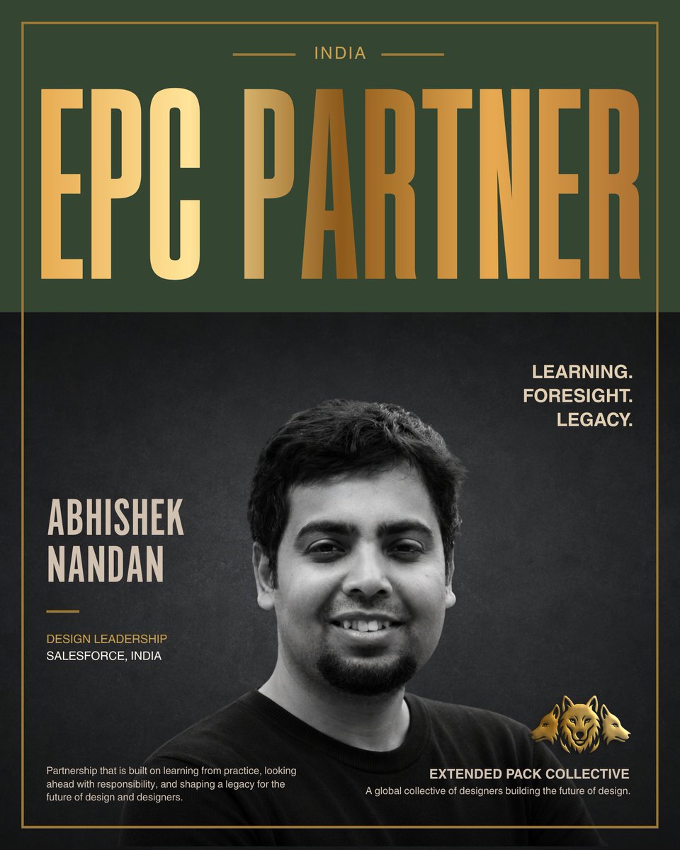 ExtendedPack's tweet photo. We're delighted to welcome Abhishek, Design Lead at Salesforce, to the Extended Pack Collective Partner Circle.

With over a decade of experience spanning Salesforce and Mindtickle, Abhishek has led the design of enterprise B2B products by staying deeply connected to customers and translating complex challenges into thoughtful, user-centred experiences. His journey across design, product management, and leadership reflects a rare blend of strategic thinking and execution.

The EPC Partner Circle brings together select design leaders who believe in advancing the practice of design, craft, strengthening the community, and creating meaningful opportunities for designers worldwide.

Welcome to the Pack, Abhishek.  🐺
We're excited to build the future of design together.

#ExtendedPackCollective #EPCPartnerCircle #DesignLeadership #DesignCommunity