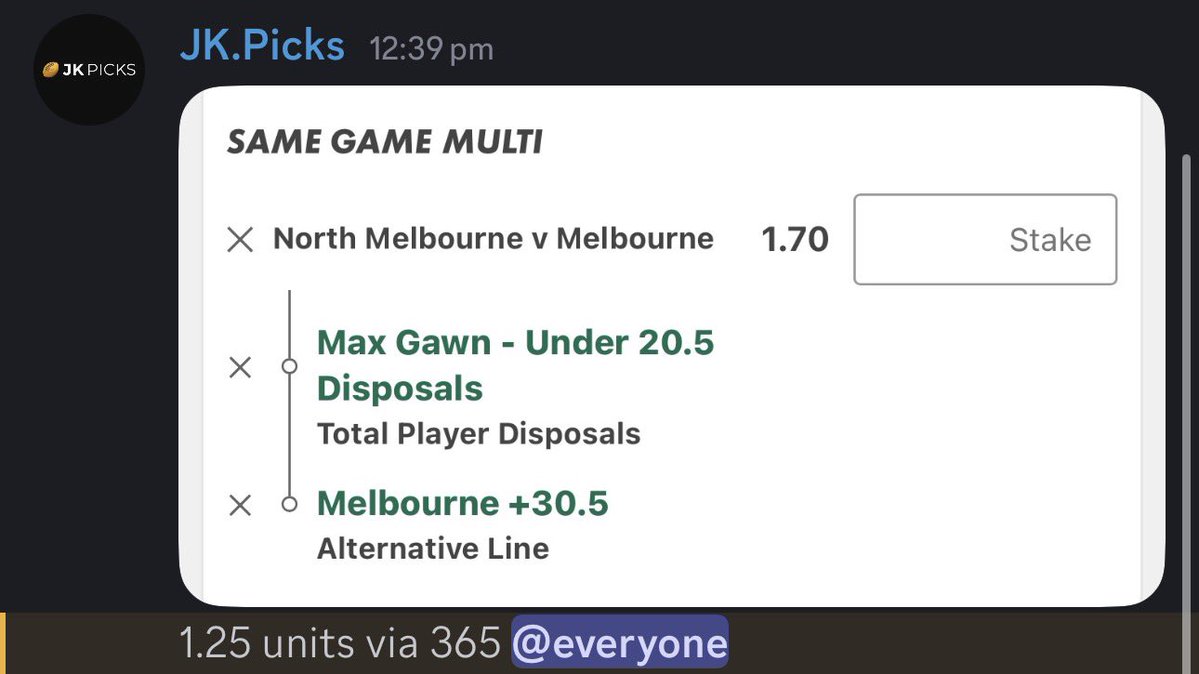 JK__Picks's tweet photo. #FreeTips for #AFLnorthdees

 Can we make it 6/6???

#AFLFantasy #AFLSupercoach #AFL #Sports #Gambling𝕏 #SportsBetting https://t.co/lPc5q1cwoM