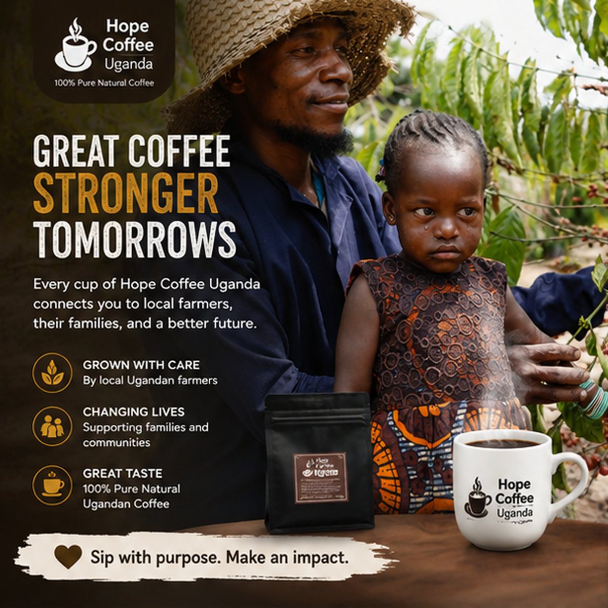 HopeCoffeeUg's tweet photo. Every cup of Hope Coffee starts with hardworking  families. 🇺🇬☕
When you choose #HopeCoffeeUganda, you're choosing quality coffee while supporting local farmers and brighter futures.
Drink with purpose. Share the hope.
#SupportLocal #UgandanCoffee #CoffeeWithPurpose https://t.co/BRlHCwcPfE