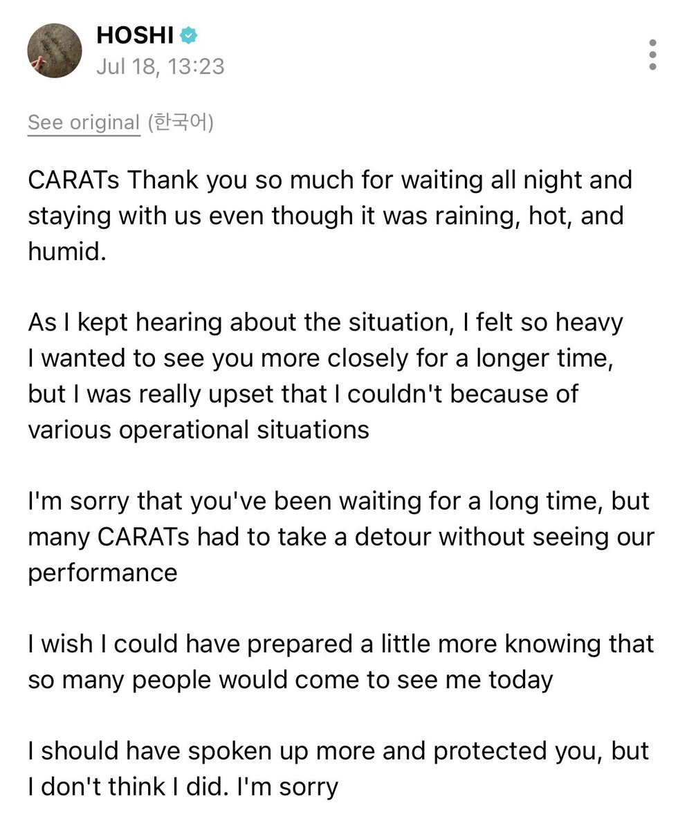 minghaocheoI_'s tweet photo. hoshi weverse post 🌟

hoshi :(((( it's not ur fault :(( https://t.co/jB7UGiX53R