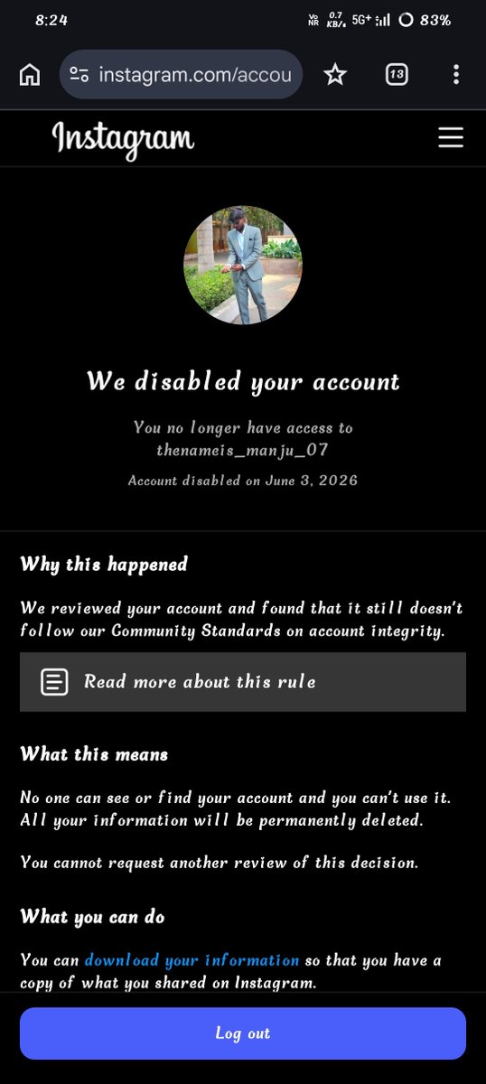 OJvgEn9FV8ORrX8's tweet photo. My Instagram account @thenameis_manju_07 was suspended, and I believe this may have been a mistake. I have always tried to follow Instagram's  Guidelines. If I unintentionally violated any policy, I sincerely apologize. My account is important to me, please recover it
@Meta https://t.co/dgssZRaay4