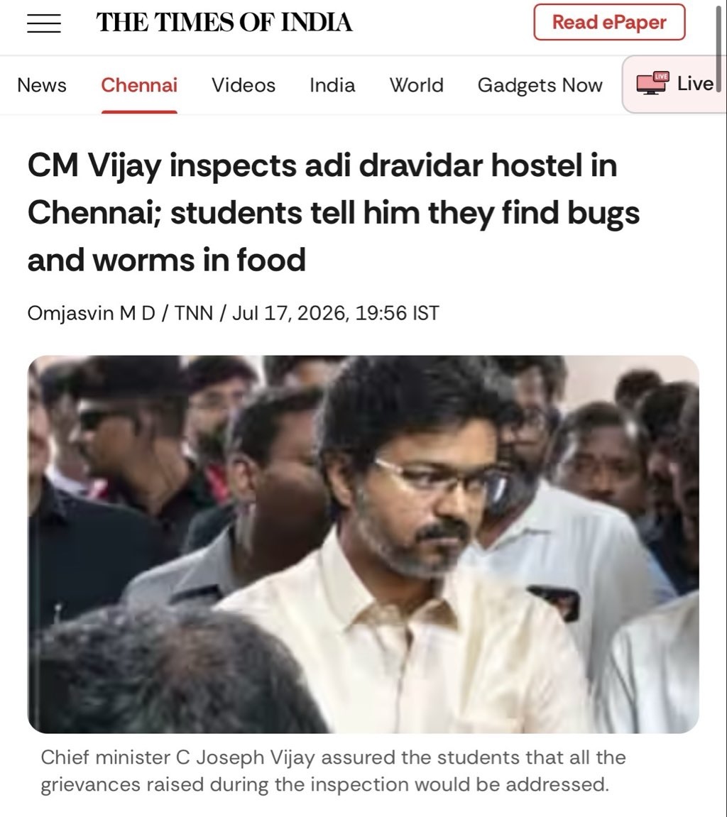 rameshsrivats's tweet photo. I think, every evening, TN CM Vijay watches 10 minutes of Mudhalvan. And then next day does whatever Arjun did. https://t.co/DIteAAfIwr