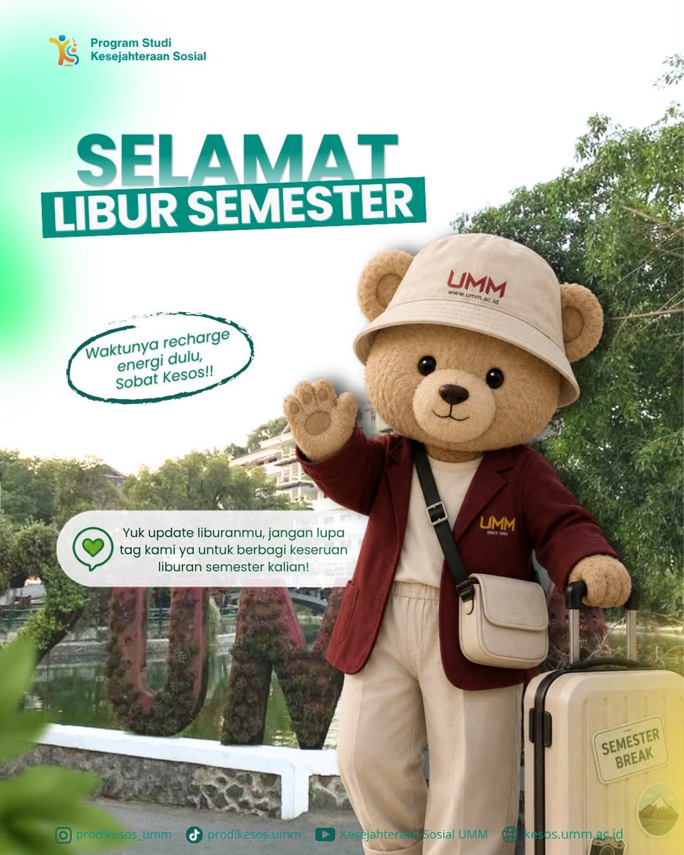 prodikesos_umm's tweet photo. Hola Sobat Kesos! Udah mulai libur semester aja nih. Kalian libur semester ini bakal ngapain aja? Magang? Praktikum? Atau Rebahan?
__
Kunjungi laman resmi Program Studi Kesejahteraan Sosial: https://t.co/IxlqWr56y8

#LiburSemester #kesosumm #KesejahteraanSosialUMM
#ummcampus https://t.co/IskW9Mt0Y5