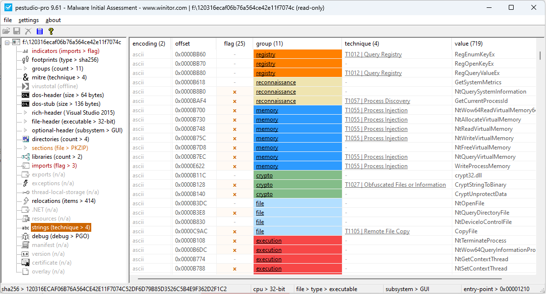 ochsenmeier's tweet photo. Detection (and classification) of strings is one important feature of #pestudio in order to accelerate #Malware Initial Assessment https://t.co/Drn0MT7ASL