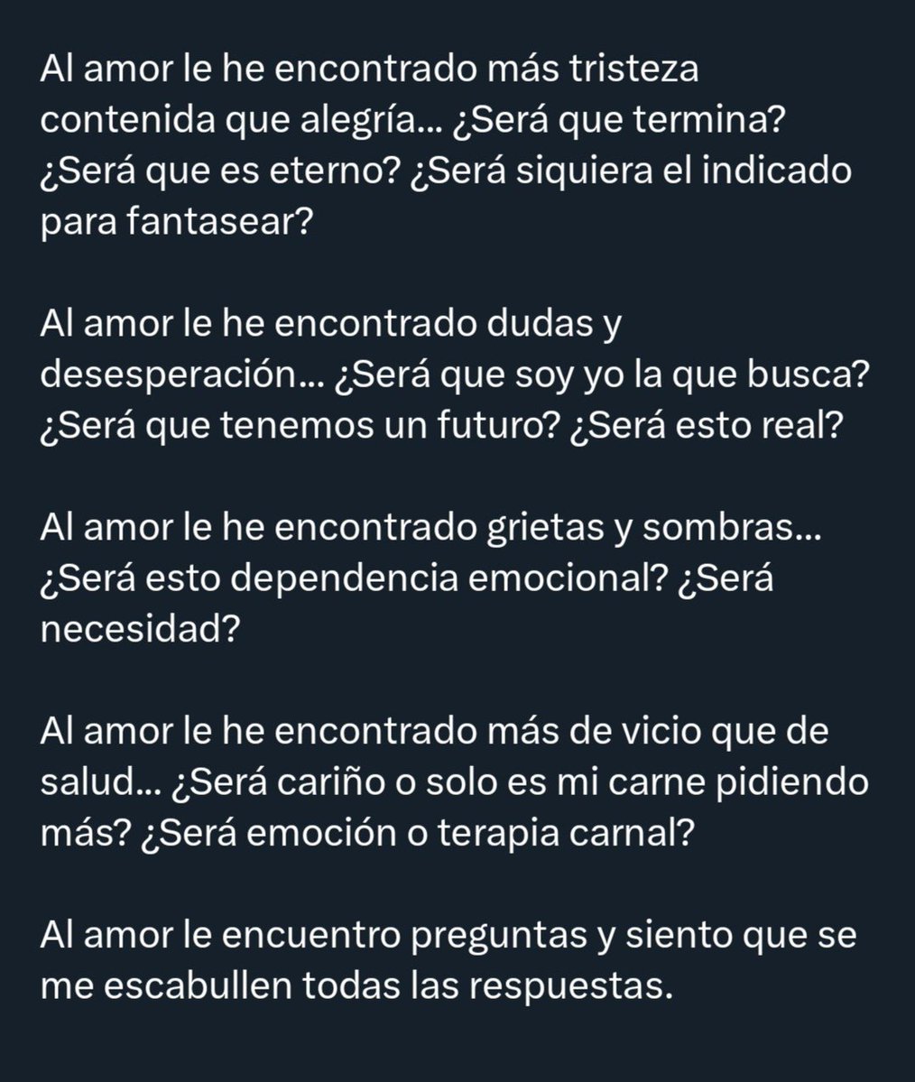 Sedoctora's tweet photo. Al amor le he encontrado más tristeza contenida que alegría... ¿Será que termina? ¿Será que es eterno? ¿Será siquiera el indicado para fantasear? https://t.co/QyCnqZKRQm