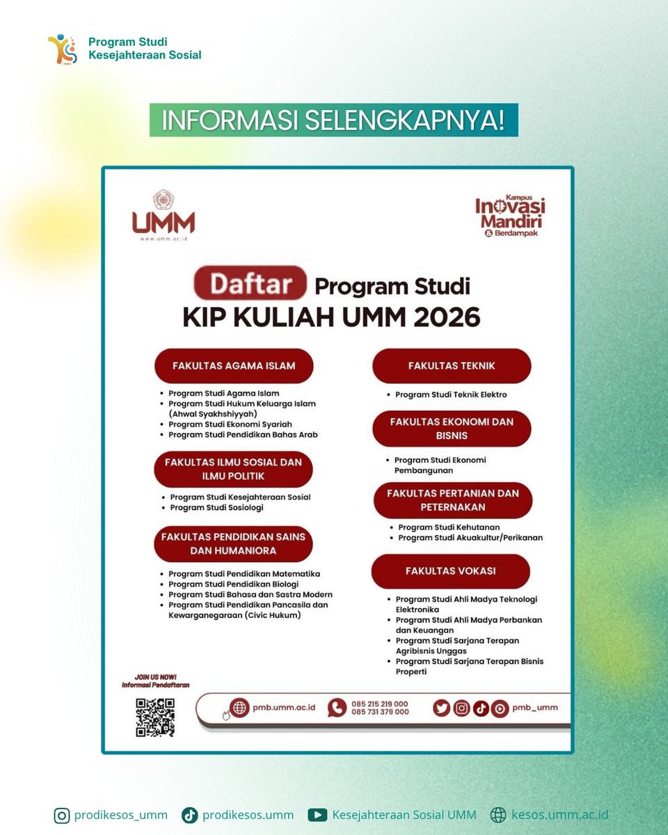 prodikesos_umm's tweet photo. Program Studi Kesejahteraan Sosial UMM membuka kesempatan bagi calon mahasiswa penerima KIP Kuliah 2026 untuk bergabung bersama kami.

Daftar sekarang di 👉 https://t.co/cluG2bSHjB
#KIPKuliah2026 #PMBUMM #KesejahteraanSosialUMM #KesosUMM https://t.co/pw2szJXyOA