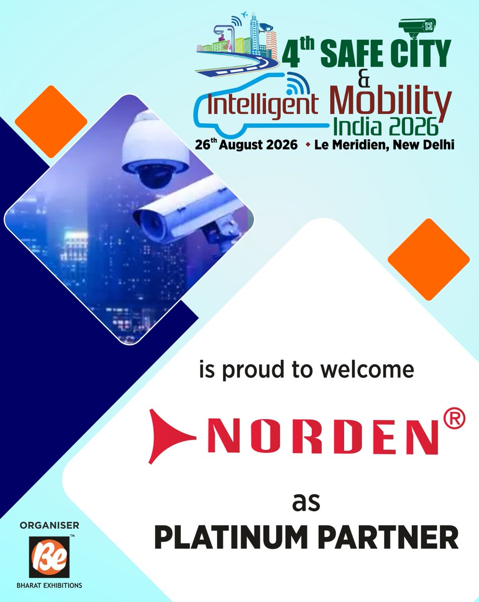 be_exhibitions's tweet photo. 🚨 Excited to welcome @NordenGlobal as our Platinum Partner for the 4th Safe City & Intelligent Mobility India 2026!
Join us on 26 August 2026, Le Meridien, New Delhi.
#SafeCityIndia2026 #SmartCities #IntelligentMobility #NORDEN #UrbanSafety #BharatExhibitions https://t.co/MqNakIrj0F