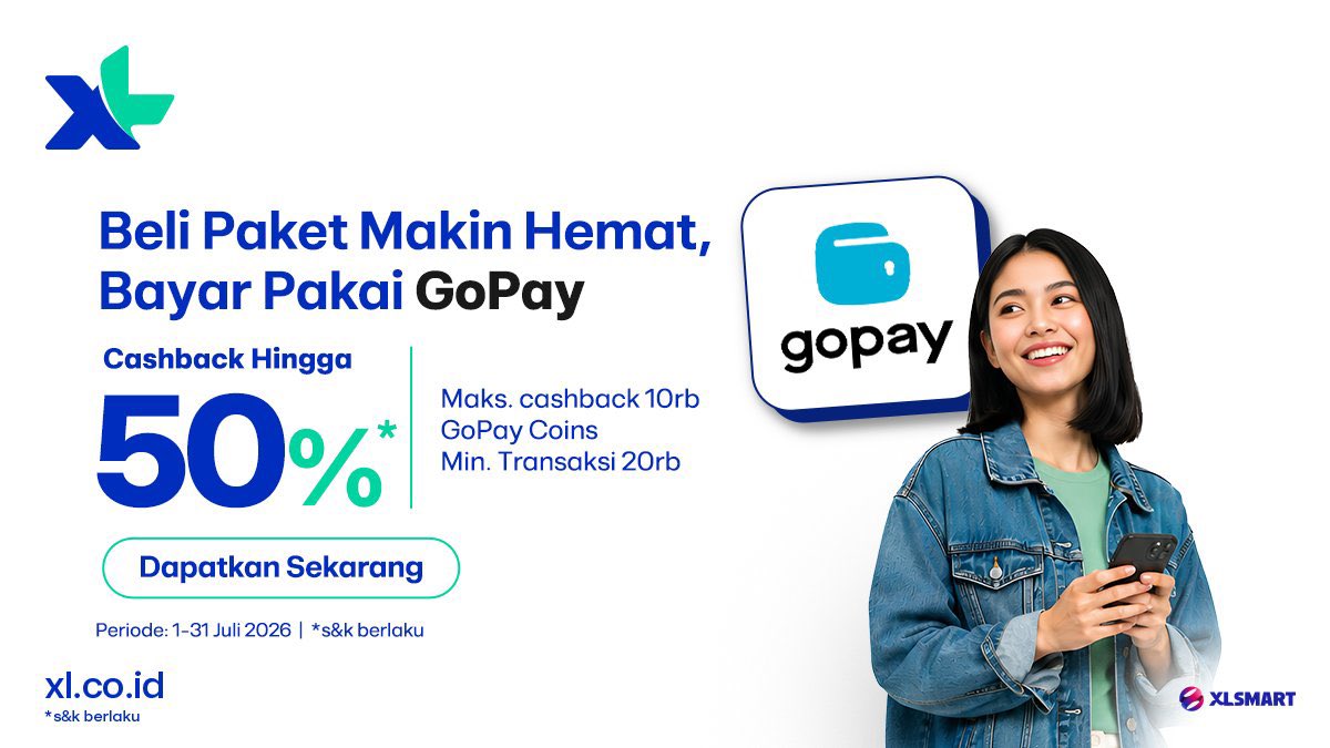 myXLCare's tweet photo. Lagi mau isi paket? Jangan lupa pilih GoPay sebagai metode pembayaran dan nikmati cashback hingga 50% dalam bentuk GoPay Coins. 💸 

Yuk aktifin sekarang di : https://t.co/EgiiHqpdAJ https://t.co/csxc3JPgZD