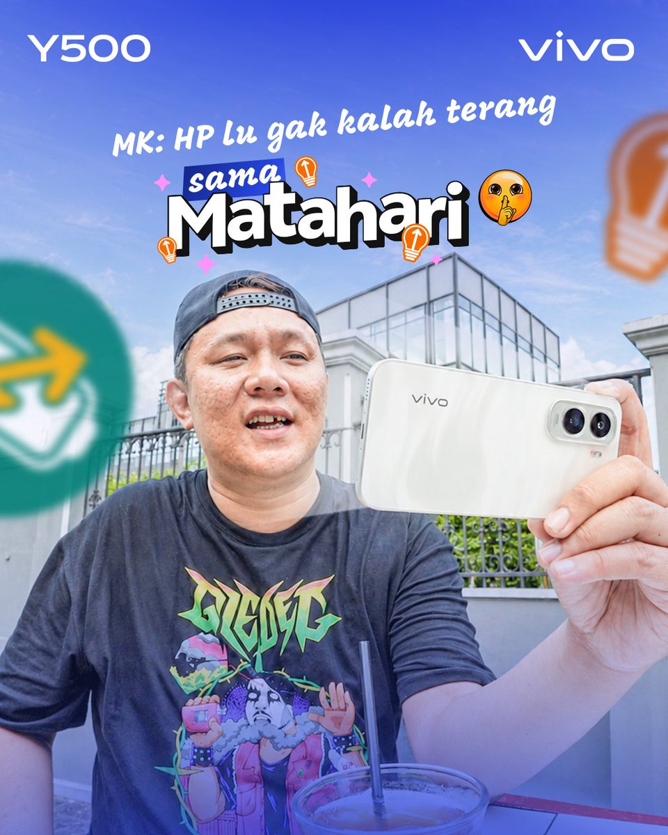 vivo_indonesia's tweet photo. Ini sih bukan terang.. tapi TERANGGGG! Soalnya vivo Y500 udah 1,5k AMOLED Display! 
Nonton tim favorit, sampe bikin ucapan di bawah matahari sih aman terus ye dul! 🤫