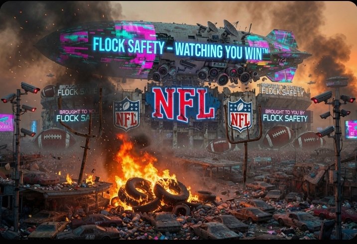 veilreportlive's tweet photo. The 2030 NFL Superbowl Half Time Tire Fire is Brought to you by Flock Safety. 

Flock Safety: Watching You Win.

#flock @Flock_Safety https://t.co/N5WFeAXFJK