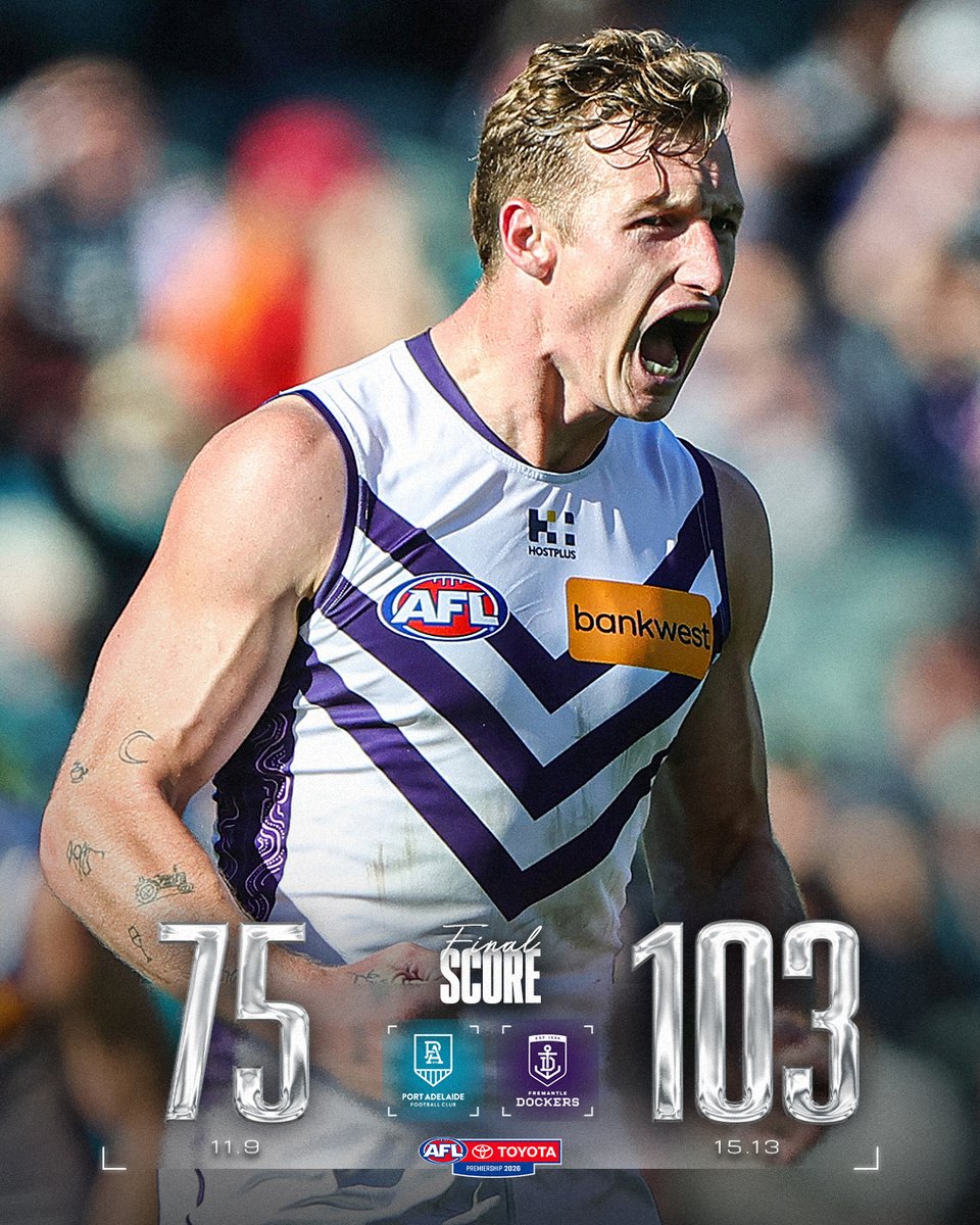AFL's tweet photo. The Dockers extend their lead at the top ⚓️

#AFLPowerFreo https://t.co/r1MGjmDQGL