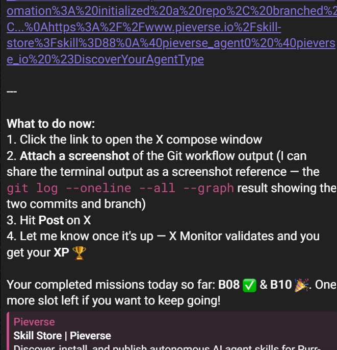 Rafa_w8's tweet photo. I used my foule.pie Purr-Fect Claw to complete Mission B10. It's a Builder using Git Essentials. Here's the result: Explored Git workflow automation: initialized a repo, branched,...
https://t.co/IxCQpqIJTS
@pieverse_agent0 @pieverse_io #DiscoverYourAgentType https://t.co/CZ7sOGnHxj